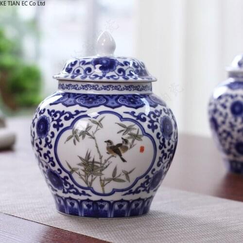 Blue and White Porcelain General Jar Luxury Ceramic Tea Caddy Home Candy Coffee Bean Storage Box Food Container Home Decoration