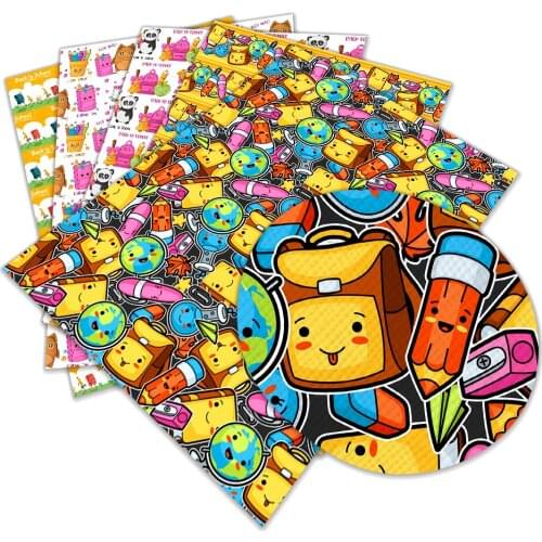 Animal Cartoon Bag Image Prined Faux Leather Fabric Sheets Diy Accessories Making 22X30cm