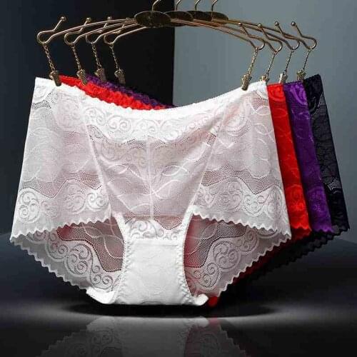 4Pcs/lot ropa interior femenina sexy Lingerie Brief Women Underwear plus size5XL Lace Striped hollow perspective Womens Panties