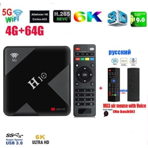 H10 Android 9.0 TV Box 4GB 64GB Allwinner H6 Quad Core 6K Smart TV Box 4GB 32GB Dual Wifi 2.4G/5G USB3.0 Set top box