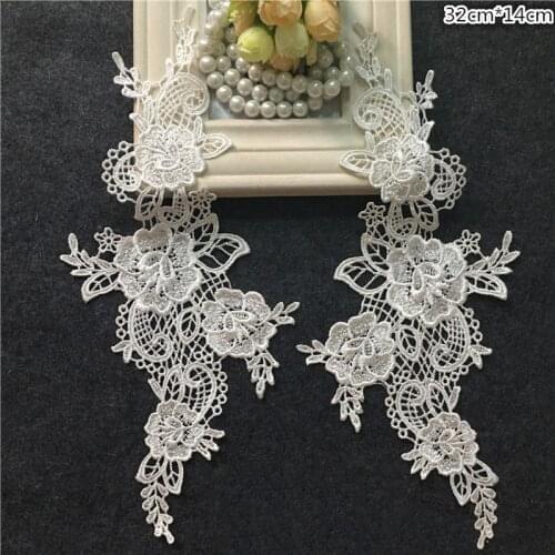 Vintage White Flower Embroidery Lace Appliqued Fabric Jacquard Ribbon Lace Fabric Sewing Trims 32*14cm 10pcs/lot