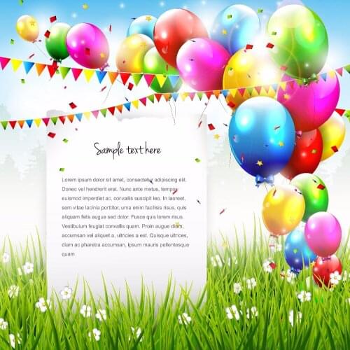 VinylBDS Photography Backdrops Happy Birthday Theme Colorful Balloons Background White Flowers Grass For Children Photo Backdrop