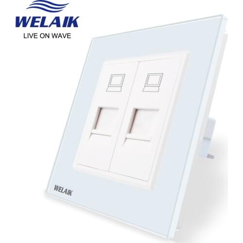 WELAIK Crystal-Glass-Panel RJ45 CAT6 Computer-socket 1Frame-EU Wall-Socket Computer-socket A182COW