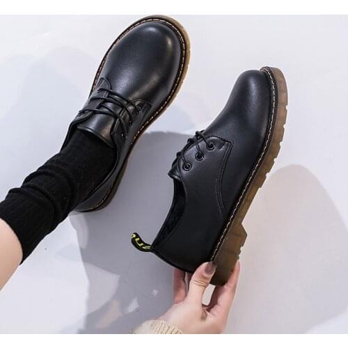 2021 Spring Woman Oxford Shoes Pu Leather Lace Up Casual Shoes Platform Sewing Work Shoes Brown Black Flats