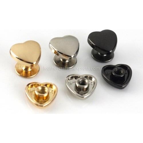 10pcs Heart Shape Metal Screw Back Rivets for Leather Studs Nail Garment Leather Craft Belt Wallet Bag Decoration Hardware 10mm