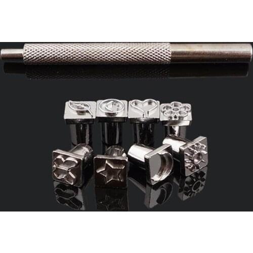 8pcs/set Metal Leather Carving Printing Tool DIY Manual Leather Craft Stamps Art Pattern Leather Stamping Printing Tools
