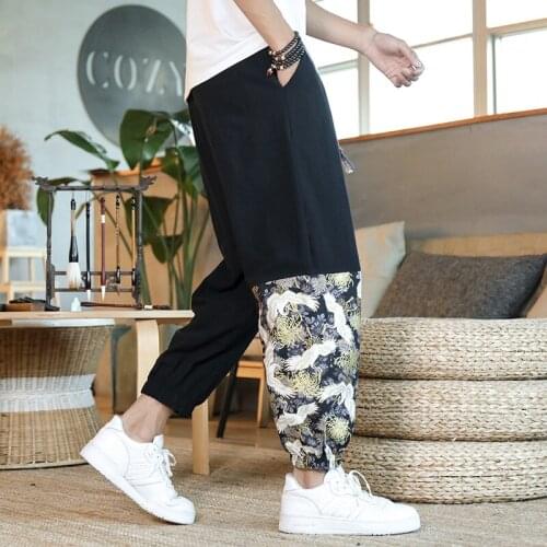 Chinese Style Harem Pants Streetwear Baggy Hippie Pants Men Harajuku Japanese Trousers Kimono Pants Male Chinese Pants Man 10865