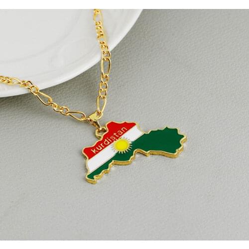 Chain National Flag of Kurdish Jewelry For Women Men Kurdistan Region Map Pendant Necklaces