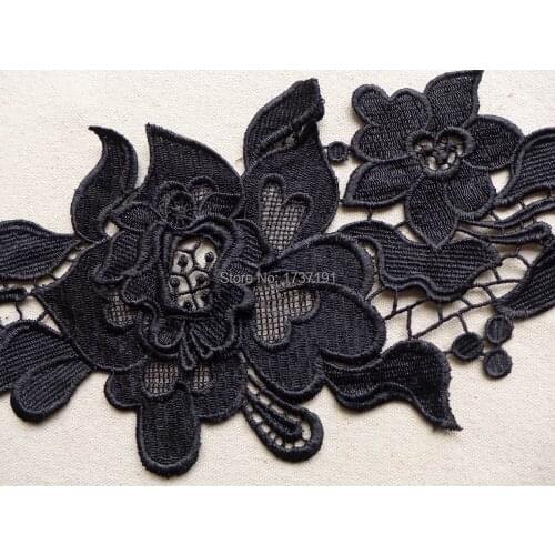Black Venise Rose Trim, Bridal Wedding Lace Trim, Gorgeous Rose Lace Trim, Black Lace Applique 3 Yards