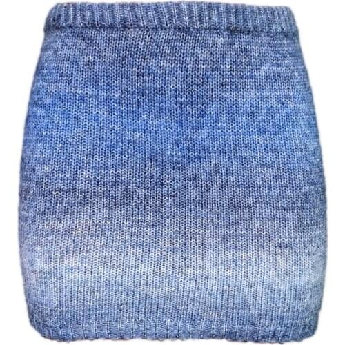 E15E Women Sexy High Waist Knitted Mini Bodycon Skirt Gradient Colored Beach Clubwear