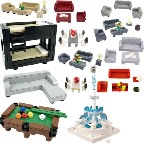 Creator City Toys For Children Locking MOC Series Fountain Soft Pool Table Bunk Beds Accessories Building Blocks Antistress Gift