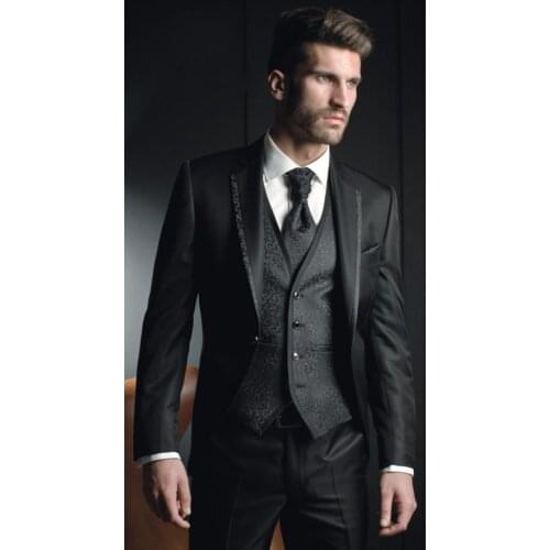 Custom Made Groom Tuxedo Black Groomsmen Notch Lapel Wedding/Dinner Suits Best Man Bridegroom (Jacket+Pants+Tie+Vest) B456