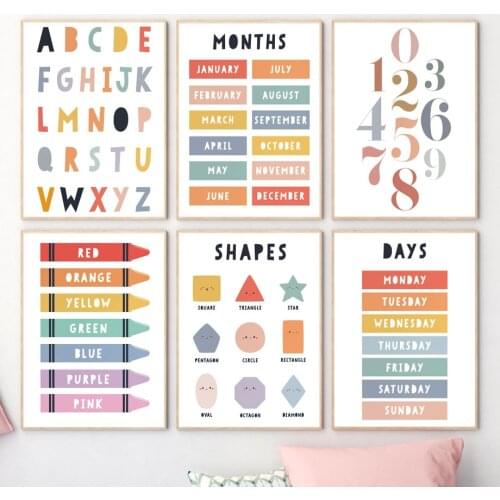 Education Numbers Crayon Geometric Shape Month Wall Art Canvas Painting Nordic Posters And Prints Wall Pictures Kids Room Decor