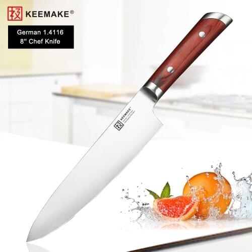 KEEMAKE 8" Chef Knife German 1.4116 Steel Blade High Quality Kitchen Knives Color Wood Handle Meat Vegetable Fruit Cutter Tools