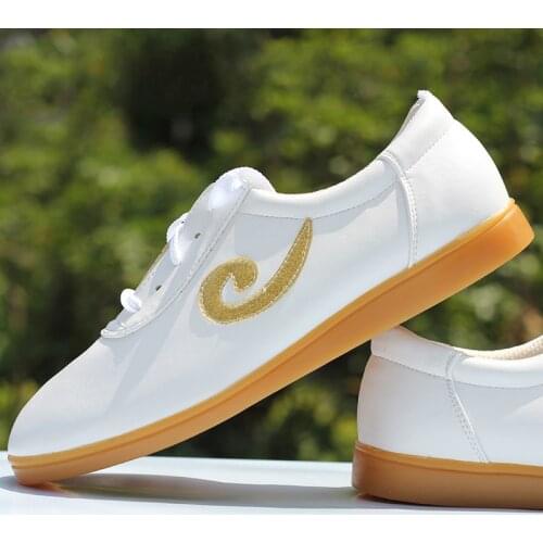 Cowhide Tai Chi Sneakers Free flexible Martial Arts Wushu Shoes Sports Training Footwear White Size 35-46