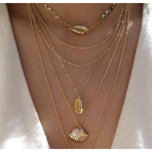 Fashion Layered Necklace For Women Shell Necklace River Clam With Pearl Gold Color Birthday Party Gift Jewelry