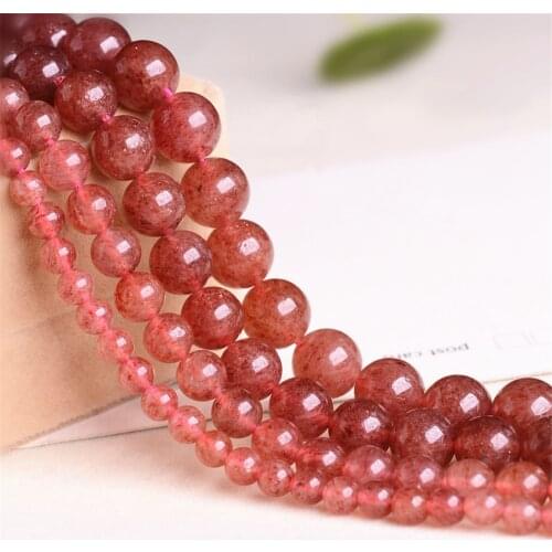 Grade A Natural Bright Pink Strawberry Quartz Beads NOT Dyed 6mm-12mm Smooth Polished Round 15 Inch Strand CM05