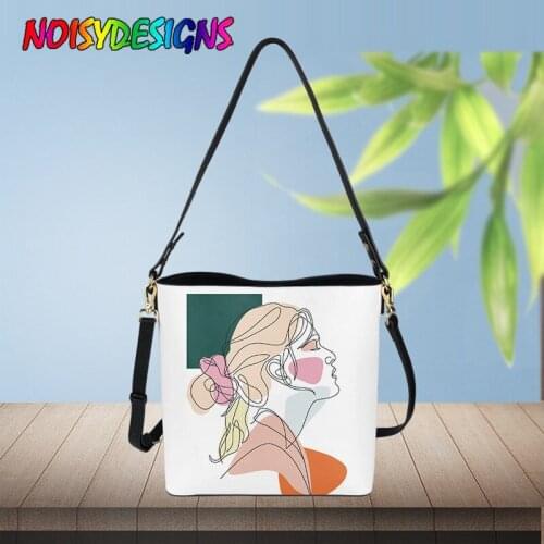 NOISYDESIGNS 2021 Trend Women Sketch Girls Pattern Handbag Bucket Bags Adjustable Strap Color Block Prints New Shoulder Bags