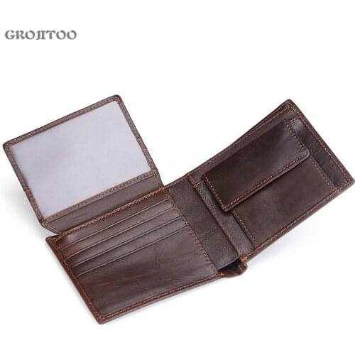 GROJITOO New leather wallet For Men Multi Card Oil Wax Leather Wallet Anti RFID Fashion Vantage Short Mens Wallet Coin Purse