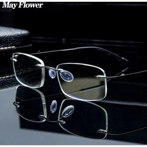 Titanium Alloy Rimless Reading Glasses Ultralight Square Flexible Presbyopic Eyewear Anti-Blue Ray Spectacles Eyeglasses Unisex