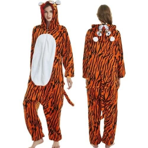 Kigurumi Tiger Lion Long Sleeve Hooded Onesie Men Women Flannel kigurumi for adults Kids Winter Kegurumi One-piece Animal Pajama