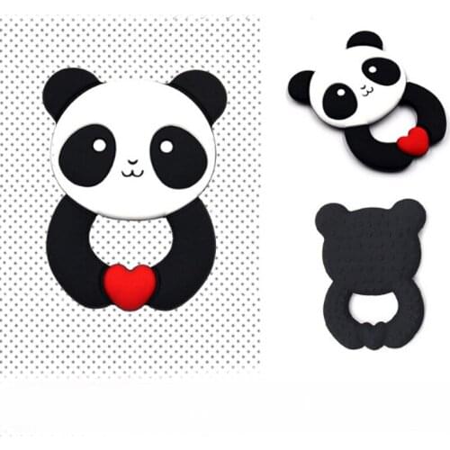 BPA Free Baby Teether Ring Panda Animal Shape Silicone Teethers Teething Pendant Necklace DIY Baby Chew Toy Infant Gift