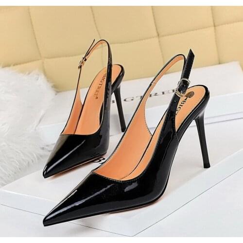 Korean of Simple Super High-heeled Shallow Mouth Pointed Toe Strap Hollow Single Shoes High Heels Pedicure Slim Womens Shoes