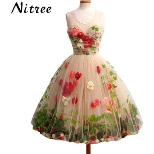 Real Sample Pretty Colorful 3D Flowers Leaf Champagne Tulle Short Prom Dresses for Girls Formal Gown 2017 Vestido De Festa