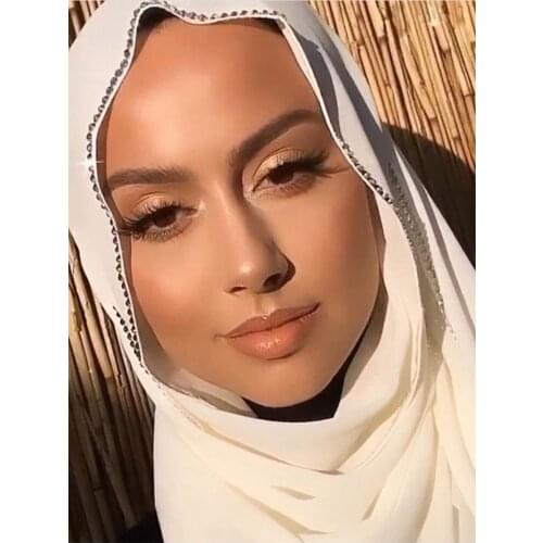 Good stitching plain high quality premium heavy Chiffon hijab scarf long shawls with Crystal Diamond Stone