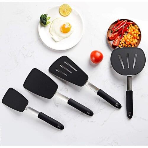 Silicone Turner Spatula Set 600F Heat-Resistant Creative Crooked Cooking Utensil Set Eggs Pancakes Fish Nonstick Cookware