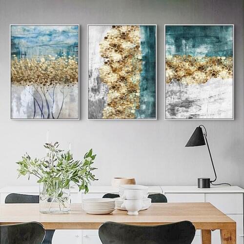 Modern Abstract Golden Branch Wall Art Green Landscape Canvas Painting Posters and Prints Pictures for Living Room Home Decor
