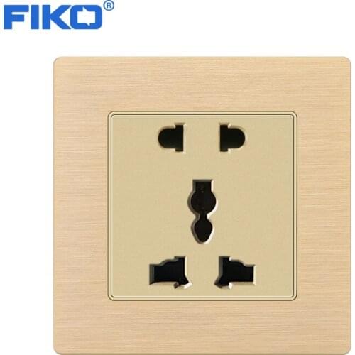 FIKO 13A 5 pin standard Universal UK wall power socket ,Gold Aluminium Alloy panel 86mm*86mm family hotel use
