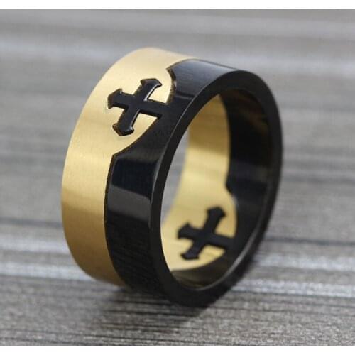 SUNNERLEES Fashion Jewelry Titanium Stainless Steel Rings Black Gold Color Removable Cross Unique Ring Women Men Gift R-003