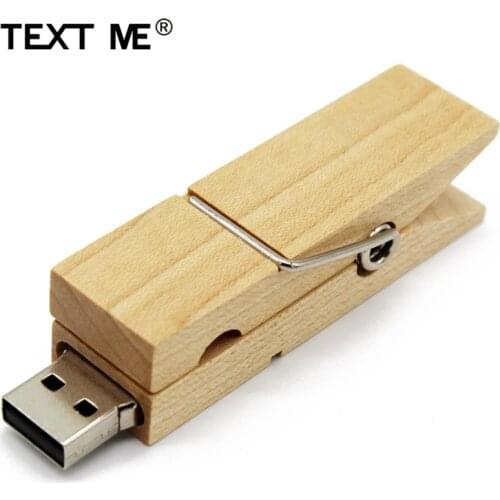 TEXT ME Maple wood clip 64GB usb flash drive pen drive 4GB 8GB 16GB 32GB usb2.0 pendrive gift u disk