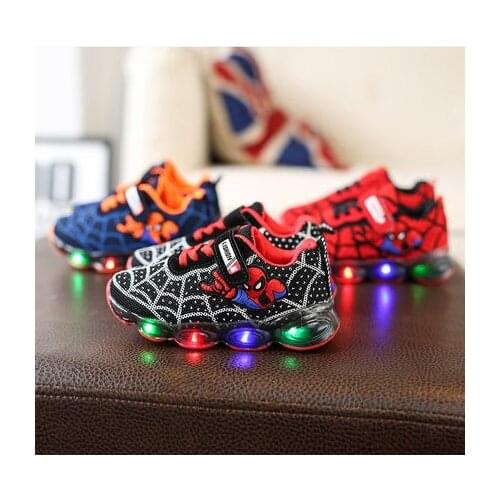 2021 Spring and Autumn Disney Spider-Man 1-16 years old childrens leisure non-slip rubber LED light sneakers plus velvet