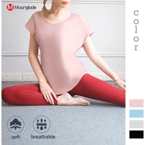 Moonglade Yoga Shirts Women Shortsleeve Loose Gym Tops Fitness Running Dance Workout Sport T-Shirts Wear Leisure Quick-Dry