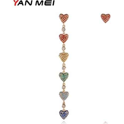YANMEI Brand 6 Colors Heart Earrings For Women Luxury Rhinestone Elegant Earring Bride Gifts Brincos Jewelry YME9342