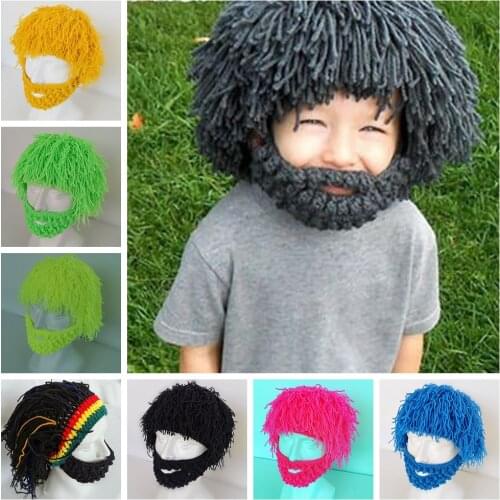 Winter Children Wig Beard Hats Crochet Mustache Knit Halloween Party Funny Caps Face Tassel Warm Hat Photography Props
