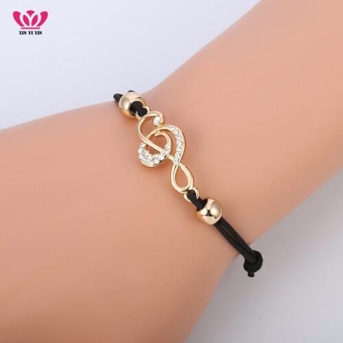 Wholesale Gold Tiny Music Note Bracelet Women Elastic Rope Beads Crystal Music Bracelet Jewelry Accessories Dropshipping 2018