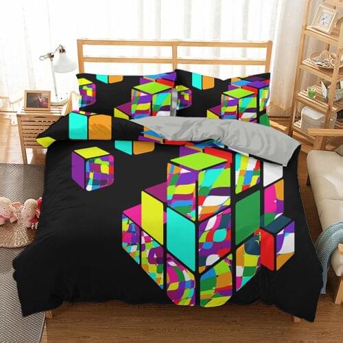 2/3Pcs Home Textile Rubiks Cube Printing Duvet Cover Boys Girls Bedding Sets Single Double Bed Set Quilt Cover with Pillowcase