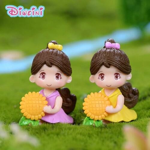 2pcs Sunflower girls cartoon Model action Figures Miniature Figurine home Garden Dollhouse Decoration DIY Accessory toy gift