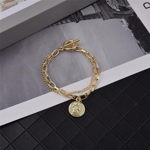 2020 Vintage Portrait OT Buckle Bracelet For Women Silver Color Thick Chain Charm Bracelets Statement Fashion Jewelry 2020 New