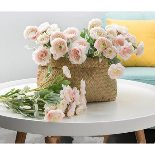 2021 beautiful Artificial England Ranunculus Asiaticus rose Flowers silk flores for home table decoration 3 heads fake flower