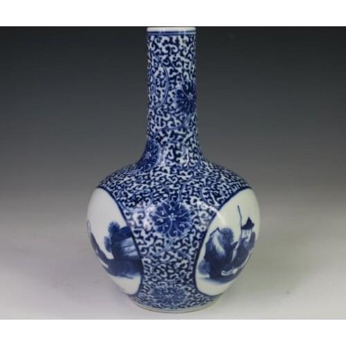 Antique QingDynasty porcelain vase,Blue&white character bottle,Hand-painted crafts,Decoration,Collection&Adornment,Free Shipping