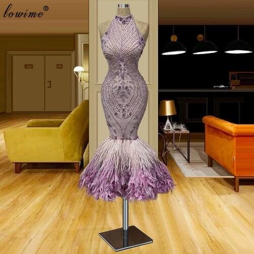 Arabic Purple Cocktail Dresses For Women Mermaid Beads Prom Dresses Evening Wear Sleeveless Birthday Party Robes De Cocktail