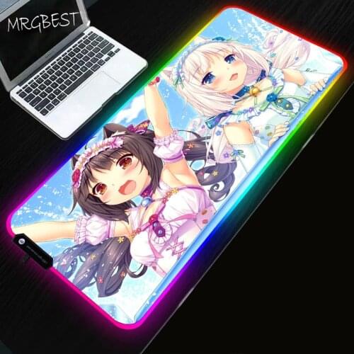 MRGBEST Chocolate and Vanilla Anime Large RGB Gaming Mouse Pad LED Lighting XL Rubber Computer Desktop Notebook Pad LOL Dota Xxl