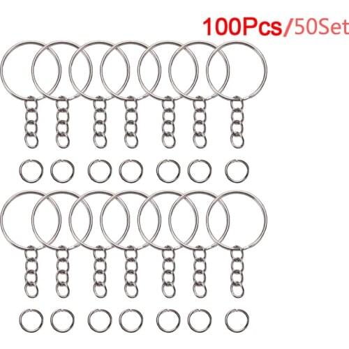 100Pcs/50Set Keyring Keychain Split Jump Rings Bulk Ring DIY Jewelry Key Chain Craft