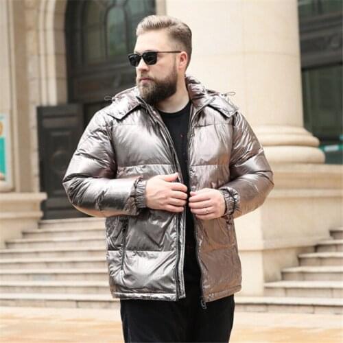 Color: Black Silver Winter Mens Large size Collar Thick Short section Bright Coat 2019 New Mens Detachable Hooded jacket