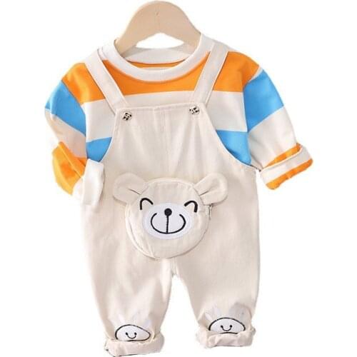 Spring Autumn Baby Girls Fashion Clothes Children Boys Cotton T-Shirt Overalls 2Pcs/Sets Toddler Cartoon Costume Kids Tracksuits