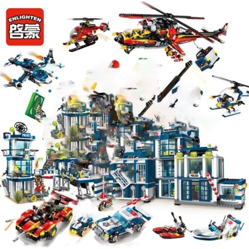 Police Station Car Motor Ambulance Car Plane Building Blocks Truck SWAT WW2 Military Bricks Toys For Children Kids